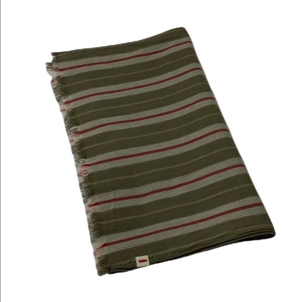 Levi’s Green / Tan stripes Raw Hem lightweight Scarf SZ 70X16.5 EUC